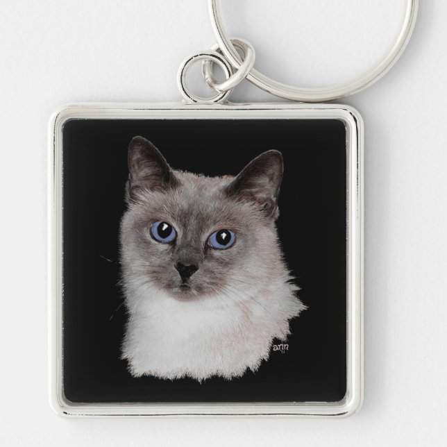Siamese Cat with Blue Eyes Keychain (Front)