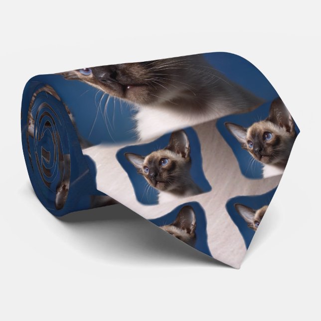 Siamese Cat with Blue Eyes Neck Tie (Rolled)