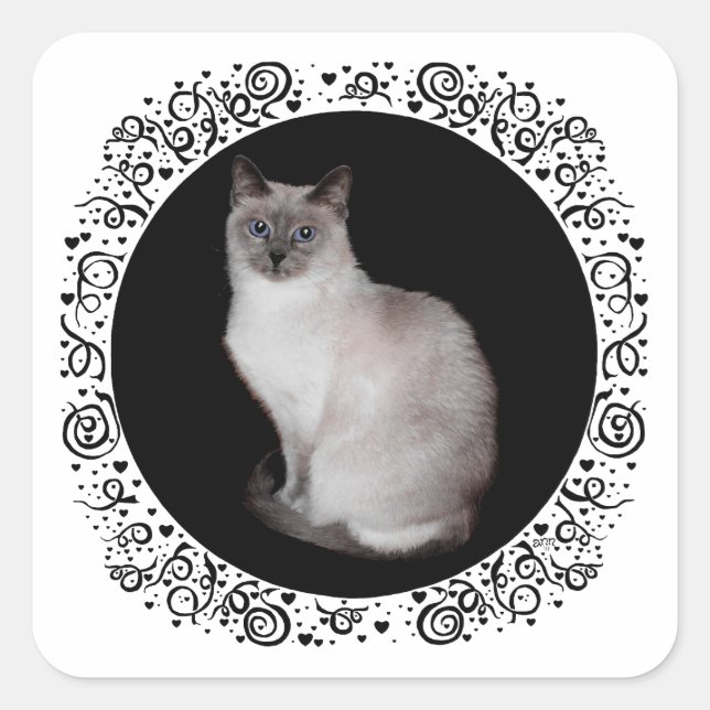Siamese Cat with Blue Eyes Square Sticker (Front)