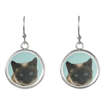 Siamese Cat with Bright Blue Eyes Earrings