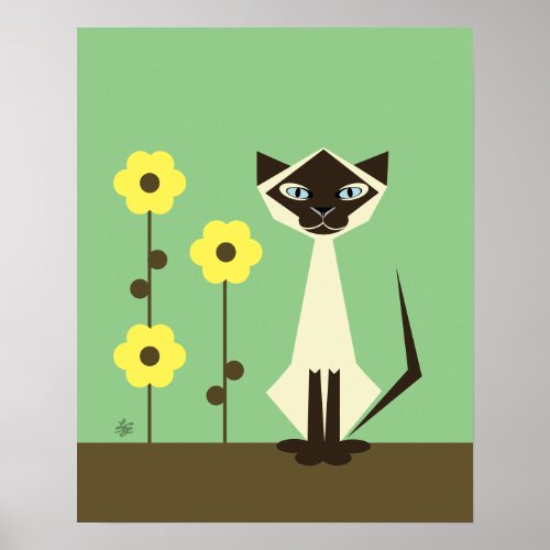 Siamese Cat With Flowers Poster