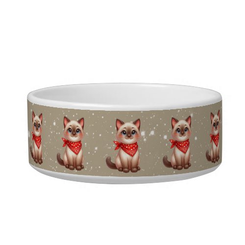 Siamese Cat With Red Bandana Bowl