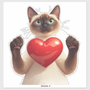 Siamese Cat With Red Heart And Loving Look 🐾 Sticker
