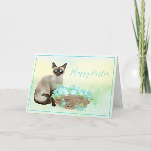 Siamese Cat With Speckled Eggs Easter Card