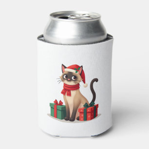 Siamese Cat Xmas Holiday Santa Siamese Cat Christm Can Cooler