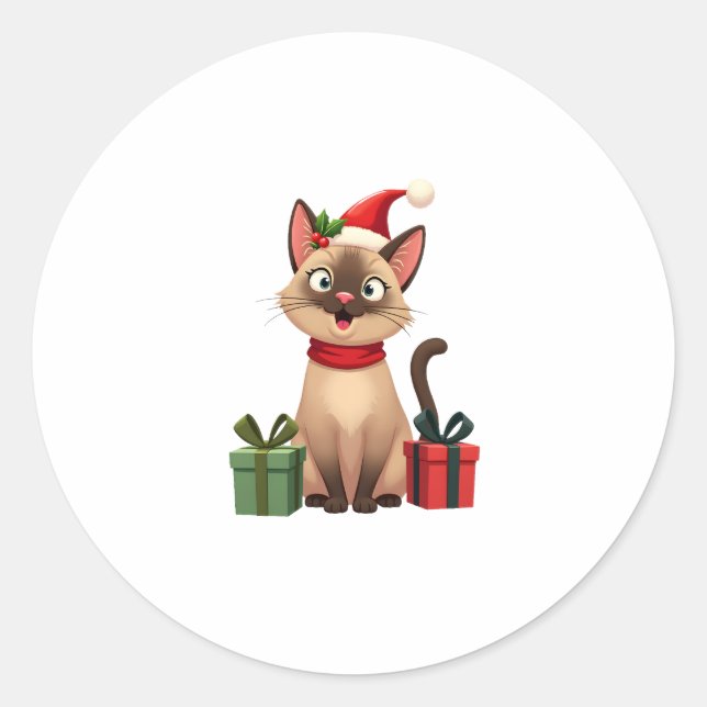 Siamese Cat Xmas Holiday Santa Siamese Cat Christm Classic Round Sticker (Front)