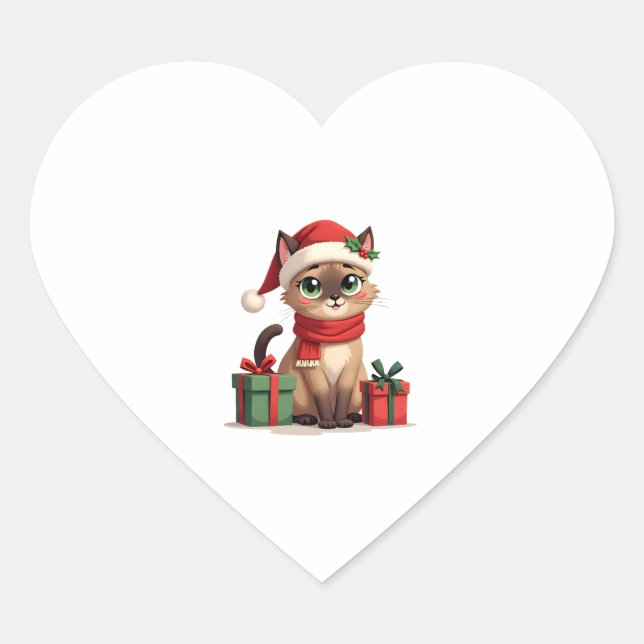 Siamese Cat Xmas Holiday Santa Siamese Cat Christm Heart Sticker (Front)