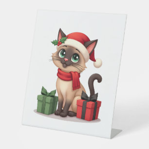 Siamese Cat Xmas Holiday Santa Siamese Cat Christm Pedestal Sign