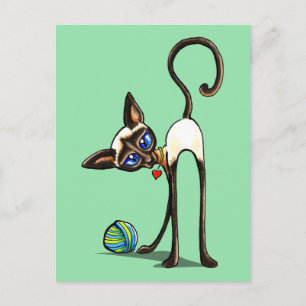 Siamese Cat Yarn Thief Postcard