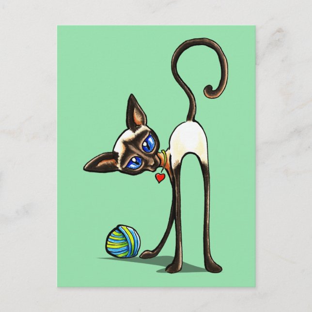 Siamese Cat Yarn Thief Postcard (Front)