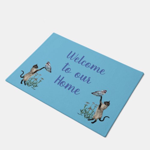 Siamese Cats And Butterflies Welcome Doormat