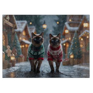 Siamese Cats Christmas Snow Holiday Cutting Board