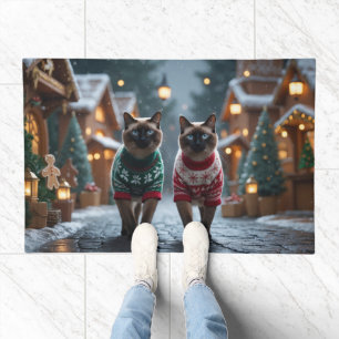 Siamese Cats Christmas Snow Holiday Doormat