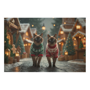 Siamese Cats Christmas Snow Holiday Wood Wall Art