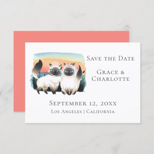 Siamese Cats Gay Lesbian Couple Save The Date Invitation