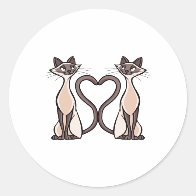 Siamese cats heart classic round sticker (Front)
