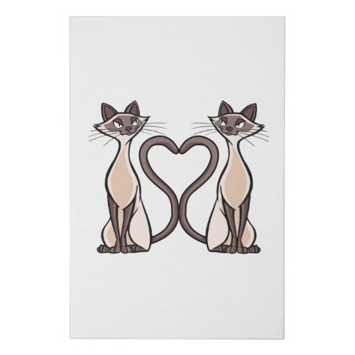 Siamese cats heart faux canvas print