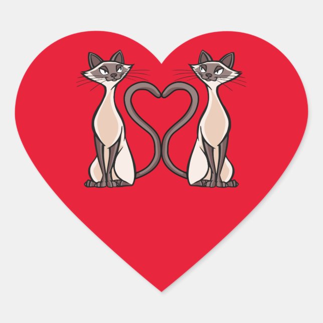 Siamese Cats Heart Heart Sticker (Front)