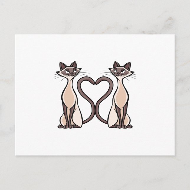 Siamese cats heart postcard (Front)