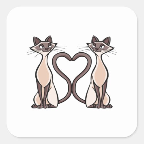 Siamese cats heart square sticker