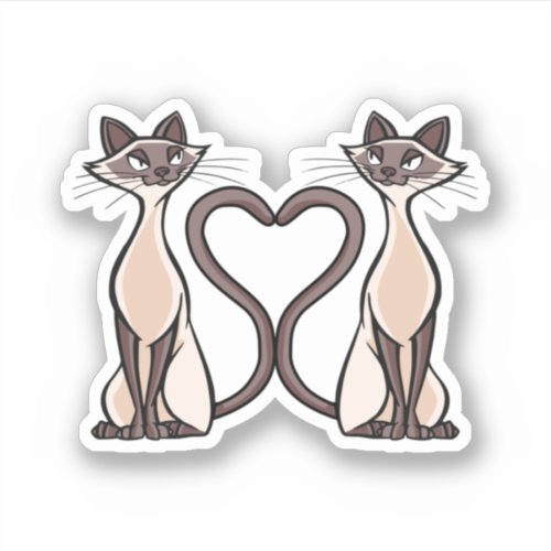 Siamese Cats Heart Sticker