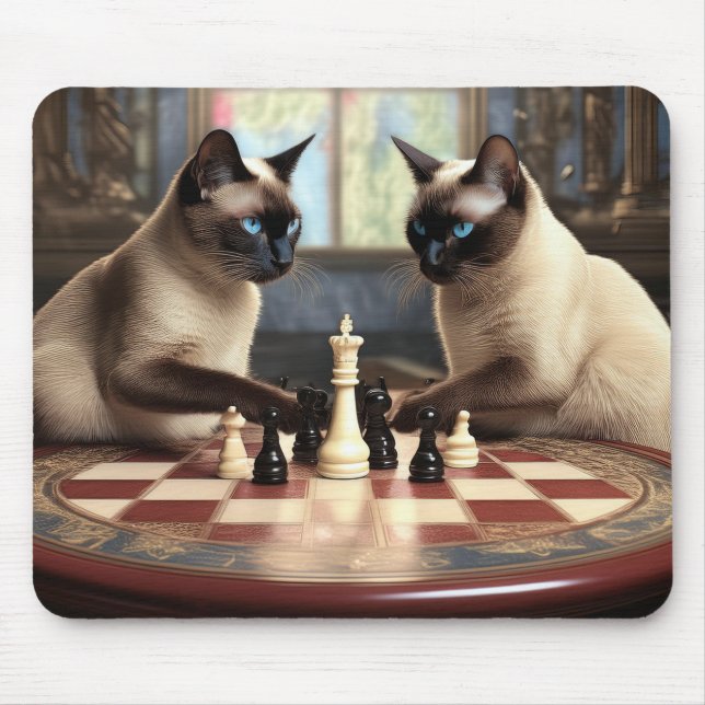 Siamese Cats Playing Chess Mouse Pad (Front)