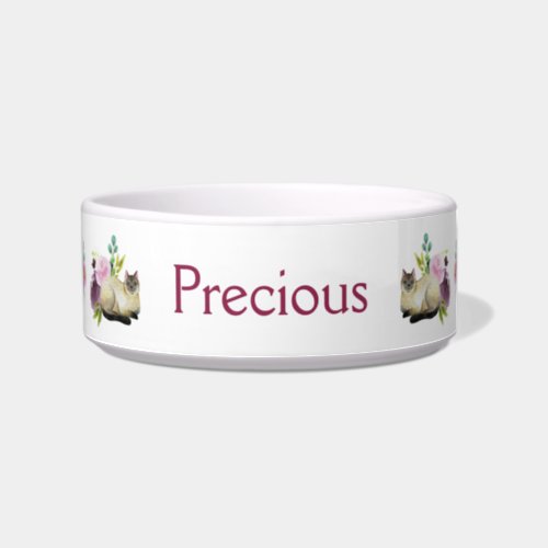 Siamese Cats Roses Monogrammed Bowl