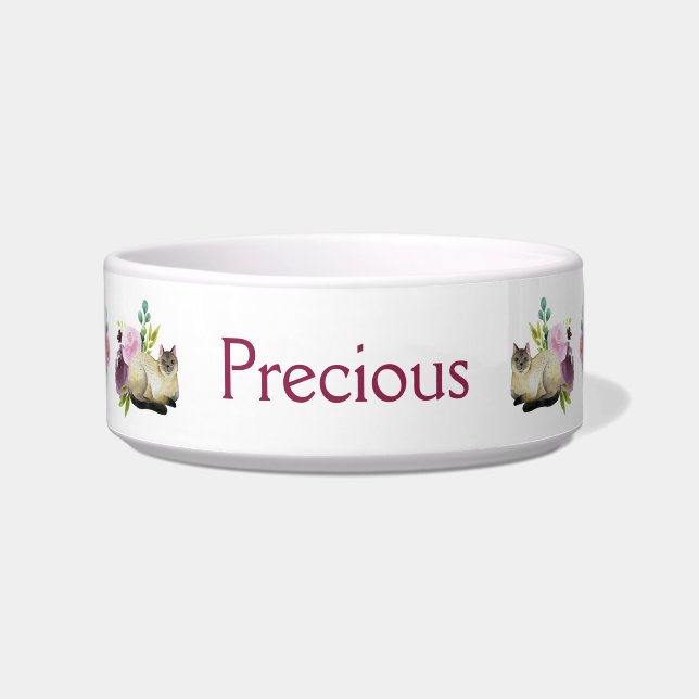 Siamese Cats Roses Monogrammed Bowl (Front)