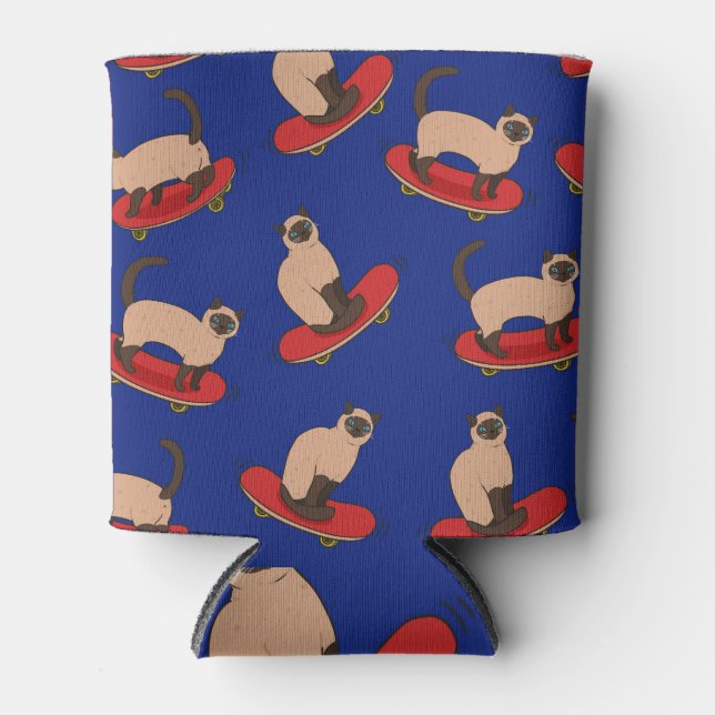 Siamese Cats Skateboards: Vintage Pattern Can Cooler (Front)