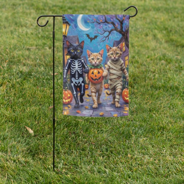 Siamese Cats Trick-or-Treating Halloween Costumes Garden Flag (In SItu)