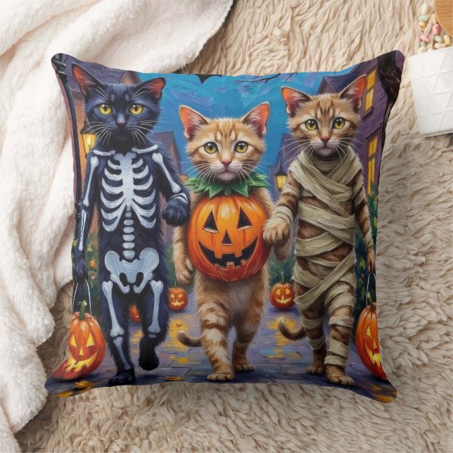 Siamese Cats Trick-or-Treating Halloween Costumes Throw Pillow (Blanket)