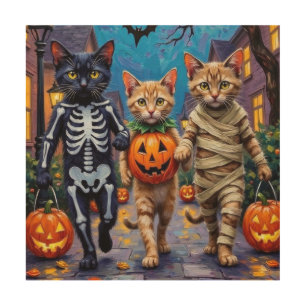 Siamese Cats Trick-or-Treating Halloween Costumes Wood Wall Art