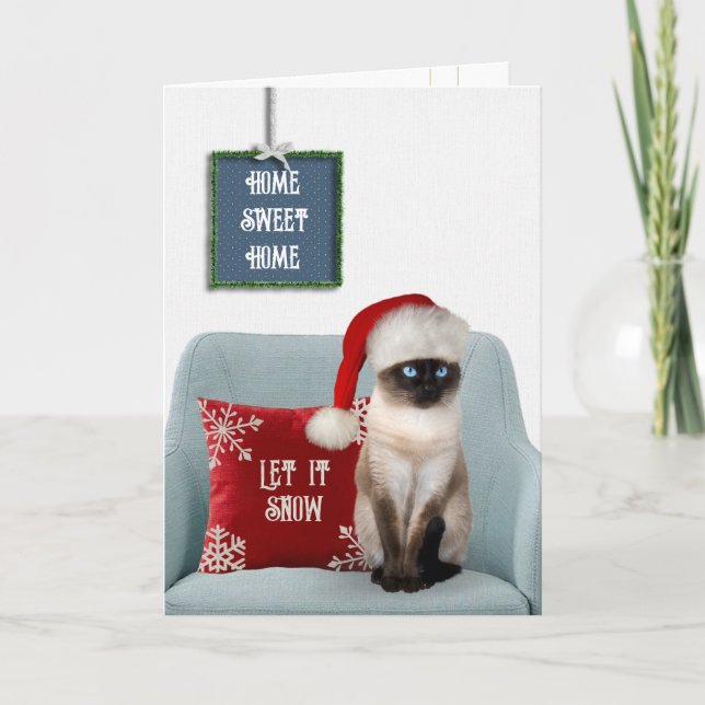 Siamese Christmas Cat on Chair Holiday Card (Front)