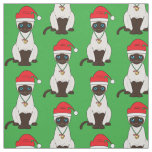 Siamese Christmas Cat with Santa Hat Fabric