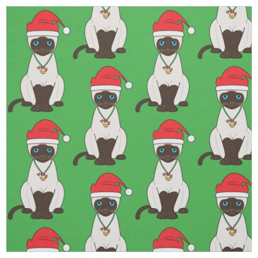 Siamese Christmas Cat with Santa Hat Fabric