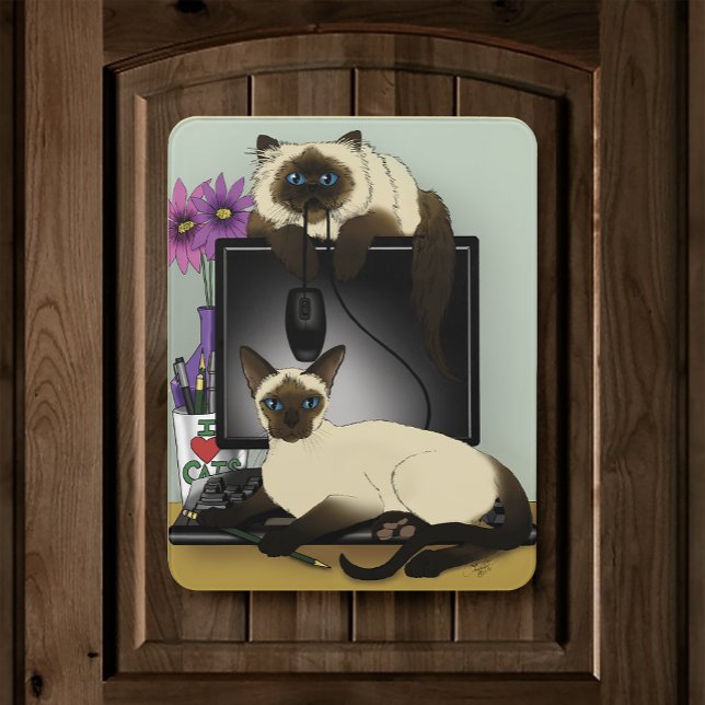 Siamese Computer Office Desk Cats Funny Mischief Door Sign (Creator Uploaded)