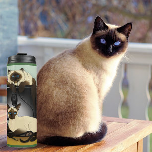 Siamese Computer Office Desk Cats Funny Mischief Thermal Tumbler