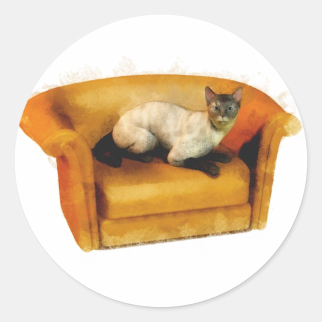 Siamese Couch Cat Classic Round Sticker (Front)