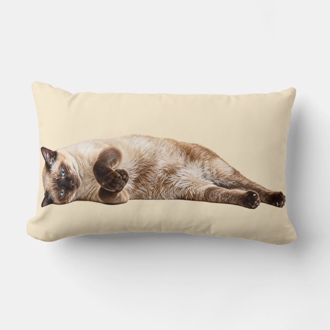 Siamese Cozy Cat Lumbar Pillow (Front)