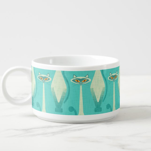 Siamese curious cat - turquoise and orange bowl (Right)