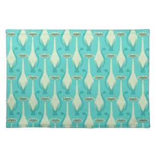 Siamese curious cat - turquoise and orange cloth placemat