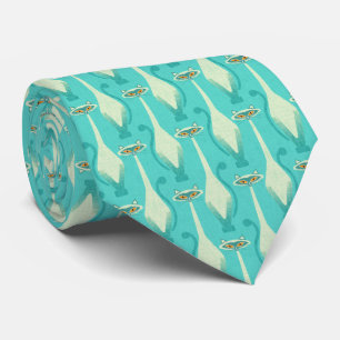 Siamese curious cat - turquoise and orange neck tie