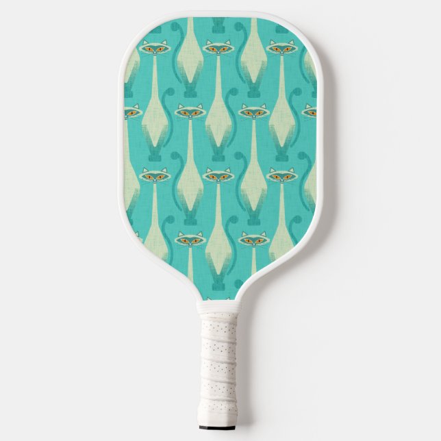 Siamese curious cat - turquoise and orange pickleball paddle (Back)