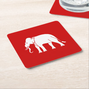 Siamese Elephant Square Paper Coaster