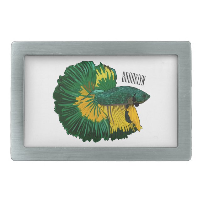 Siamese fighting fish cartoon illustration belt buckle (Front)