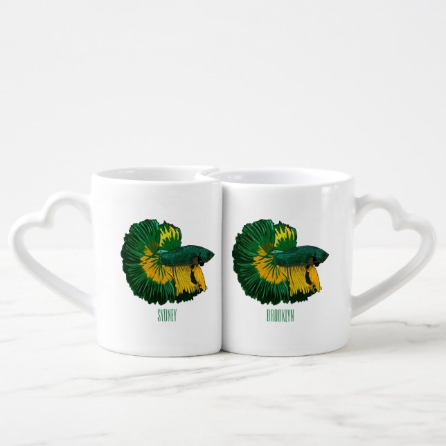 Siamese fighting fish cartoon illustration coffee mug set (Back Nesting)