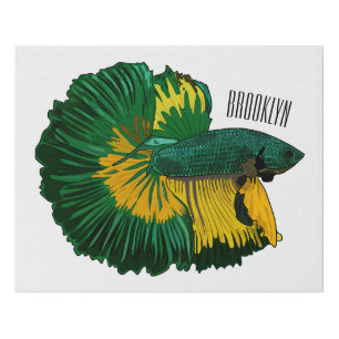 Siamese fighting fish cartoon illustration faux canvas print