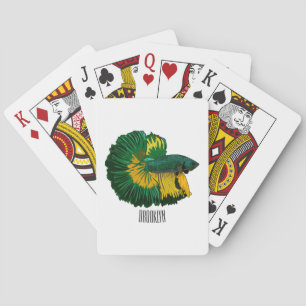 Siamese fighting fish cartoon illustration poker cards