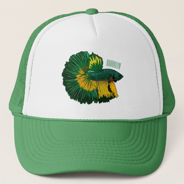 Siamese fighting fish cartoon illustration trucker hat (Front)