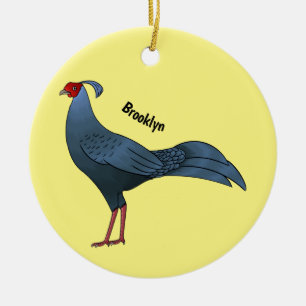 Siamese fireback bird cartoon illustration ceramic ornament